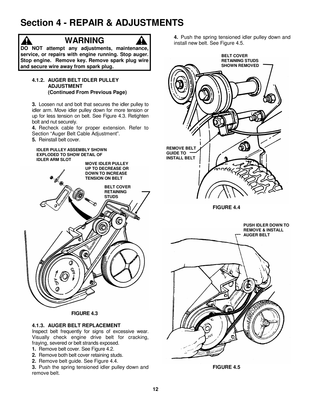 Simplicity 3190M, 3190E important safety instructions From Previous, Auger Belt Replacement 