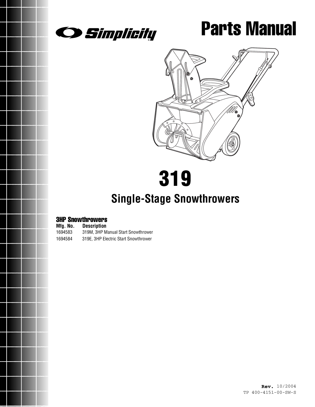 Simplicity 319E, 319M manual 