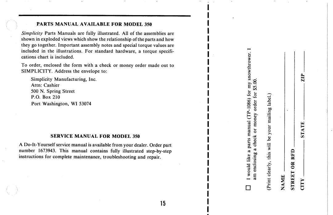 Simplicity 350M, 350E manual 
