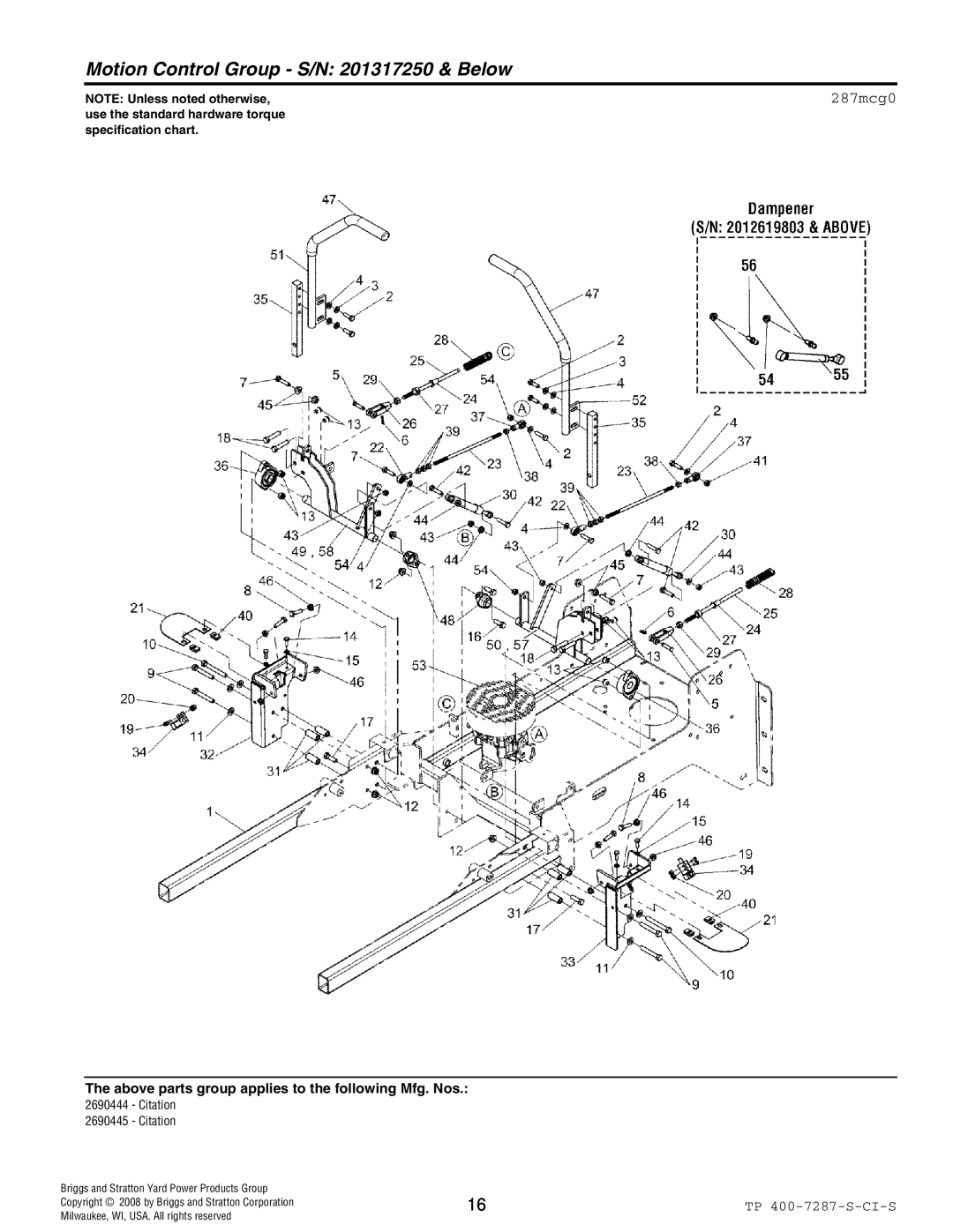 Simplicity 386777, 385777, 2690444 Citation, 2690445 Citation, 1733092, 5022811SM 1 Motion Control Group S/N 201317250 & Below 