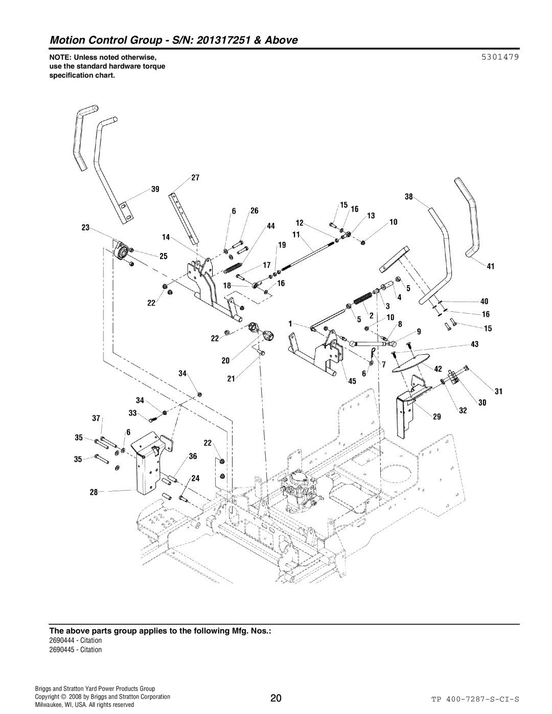 Simplicity 1733092, 386777, 385777, 2690444 Citation, 2690445 Citation, 5022811SM 1 Motion Control Group S/N 201317251 & Above 