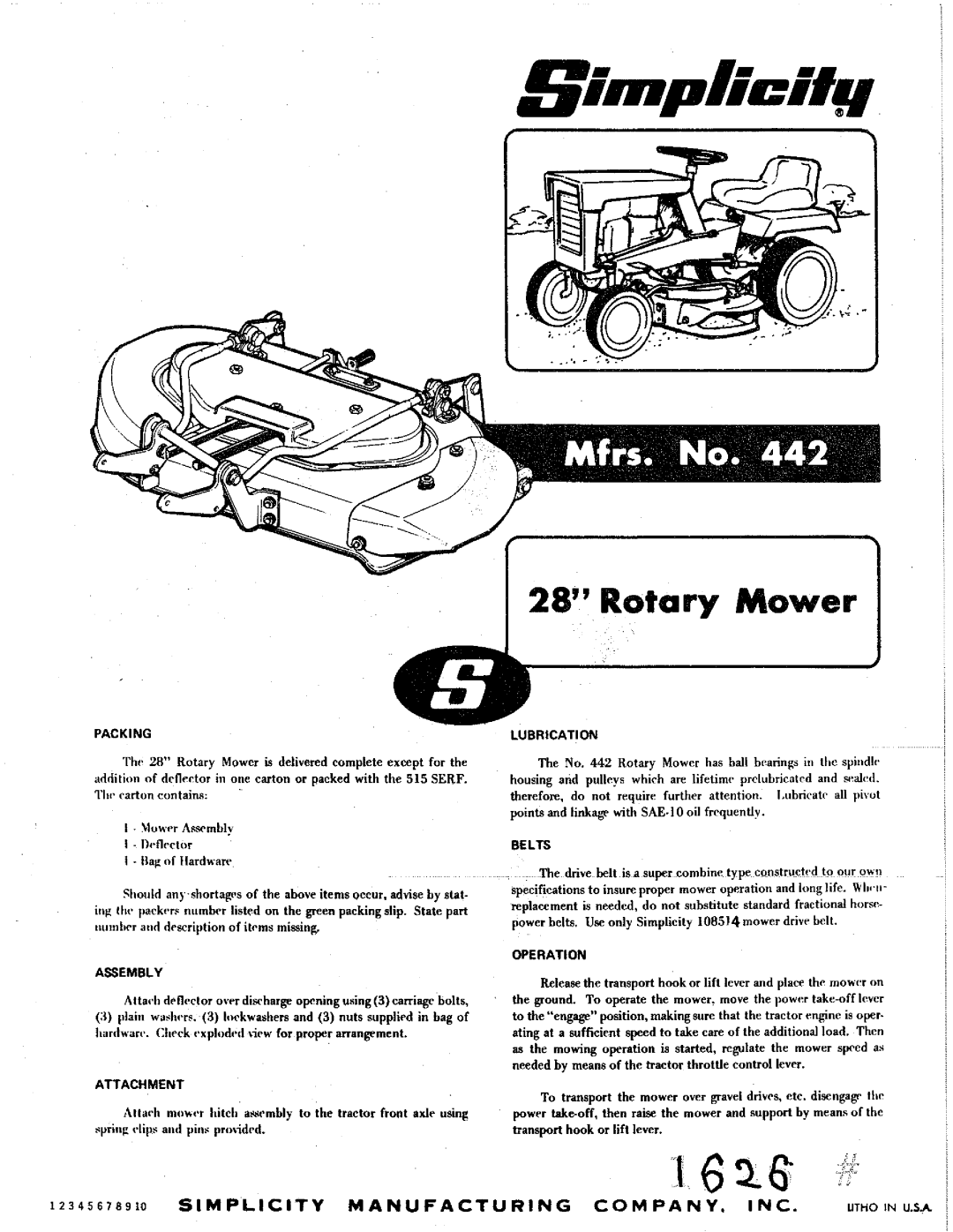 Simplicity 442 manual 