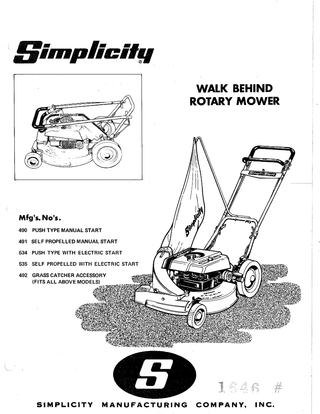 Simplicity 491, 492, 490, 534, 1645, 535 manual 