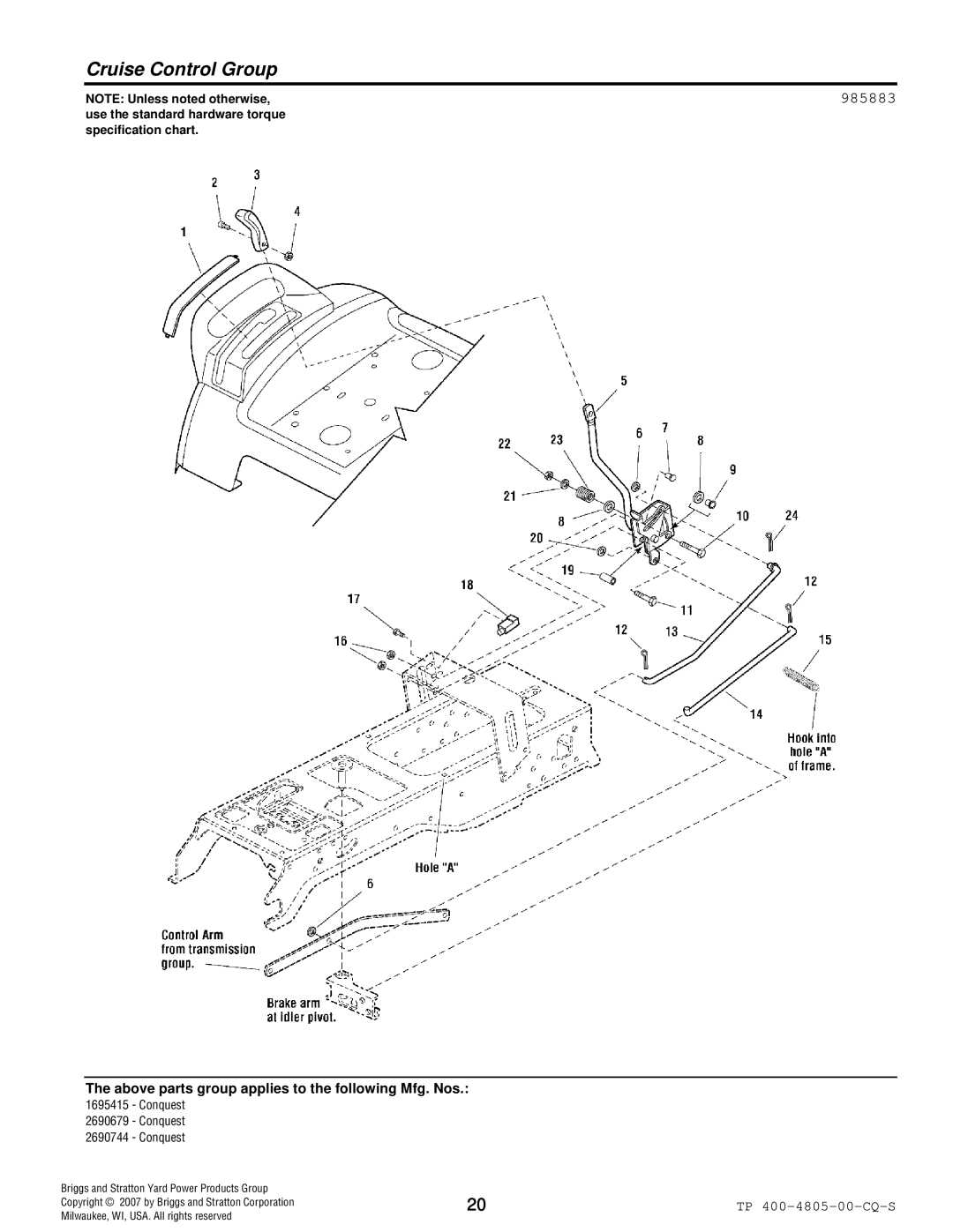 Simplicity 4WD Series manual Cruise Control Group, 985883 