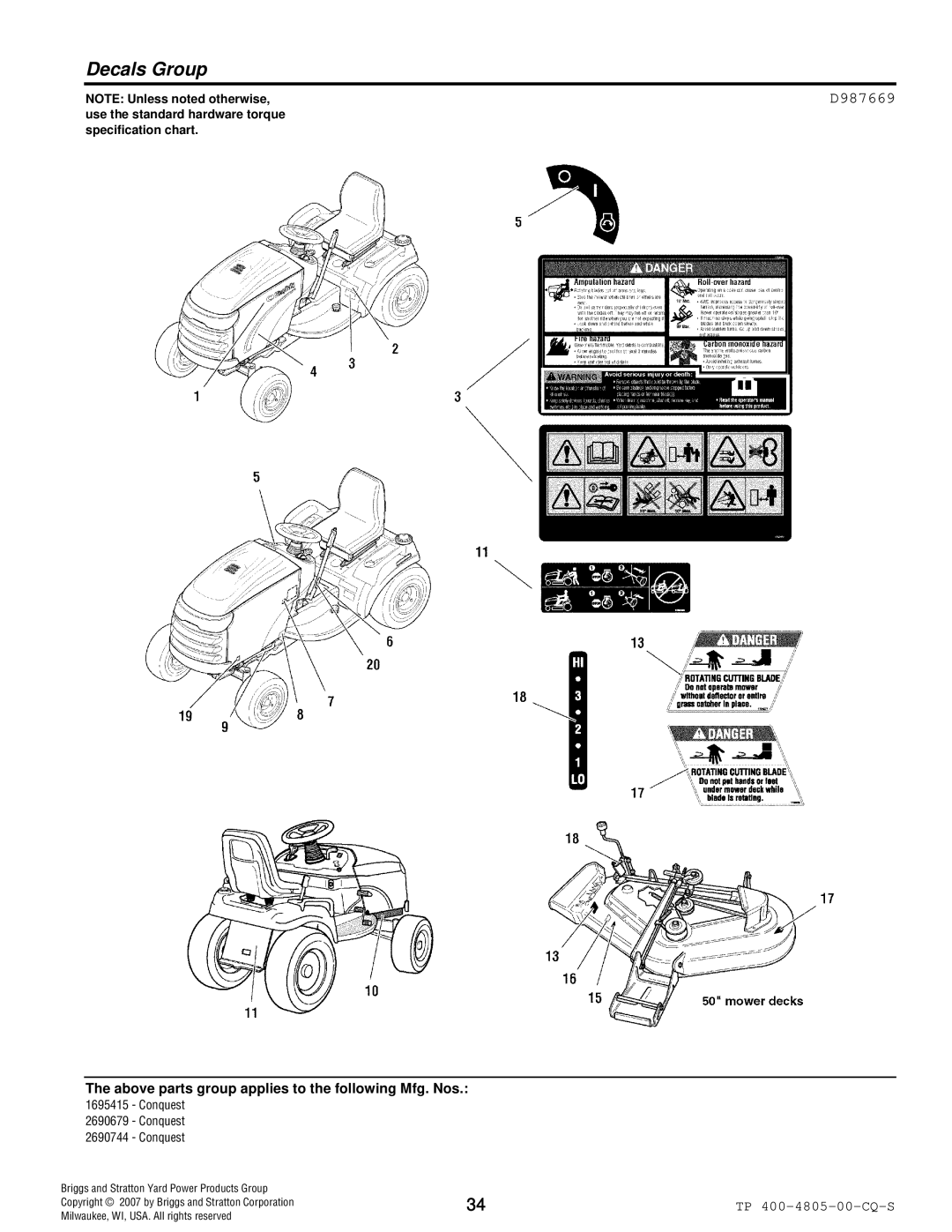 Simplicity 4WD Series manual Decals Group, D987669 