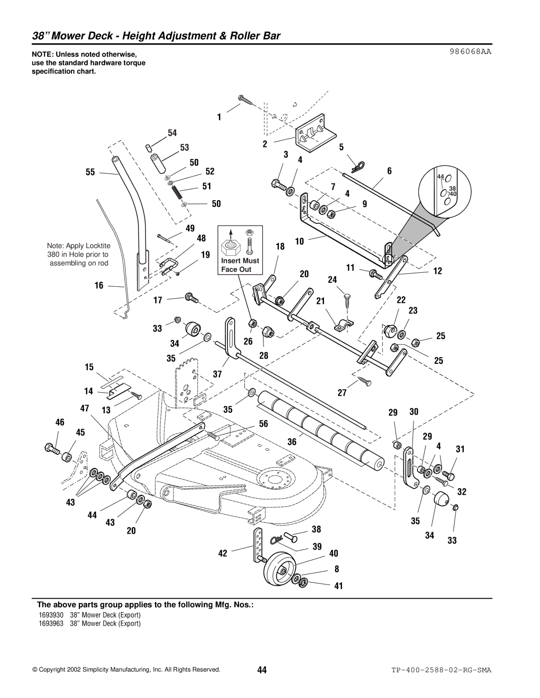 Simplicity 500 Series manual 1693930 38 Mower Deck Export 1693963 38 Mower Deck Export 