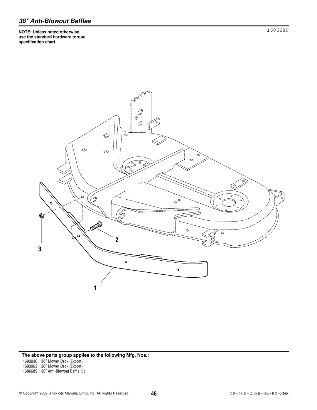 Simplicity 500 Series manual Anti-Blowout Baffles, 1686689 