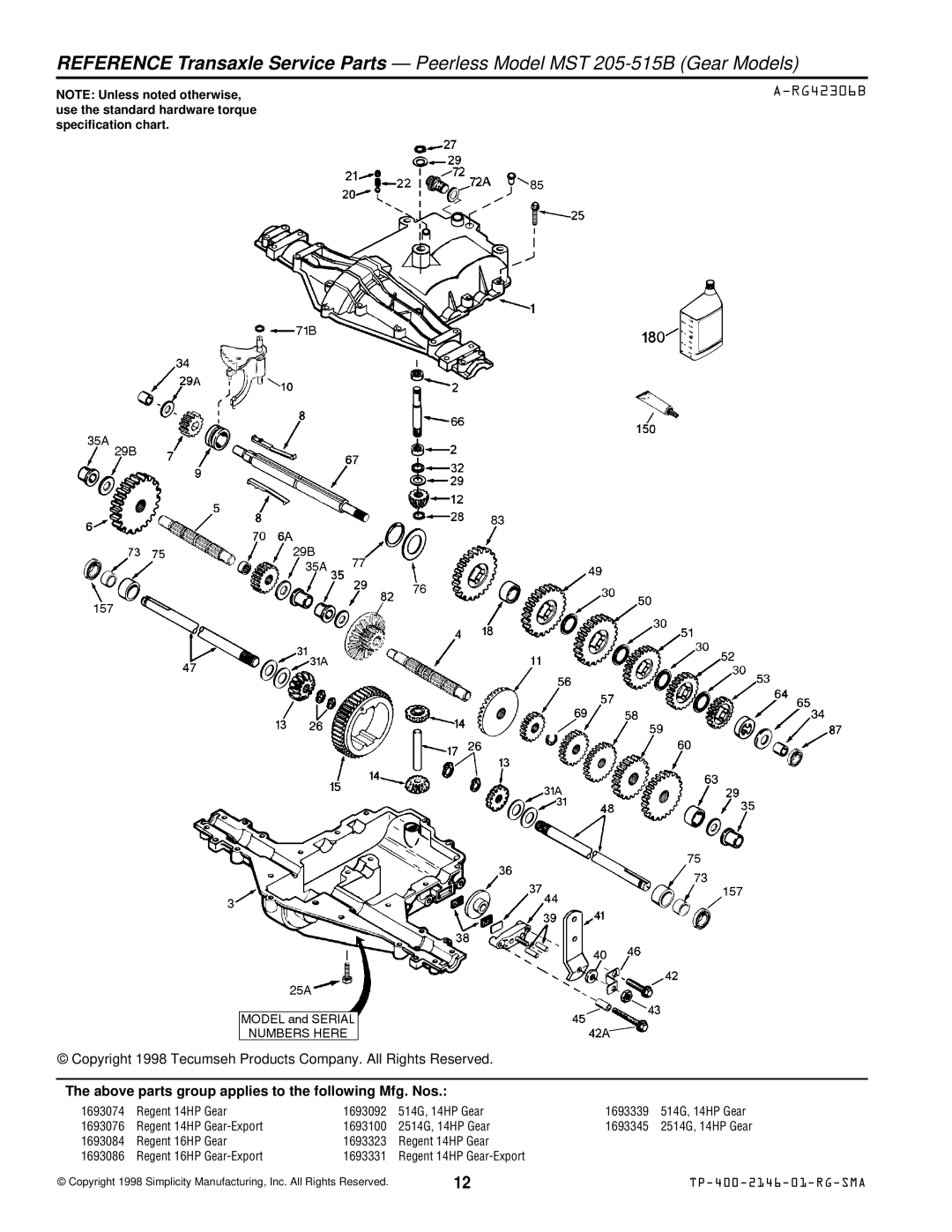 Simplicity 500 manual RG42306B 