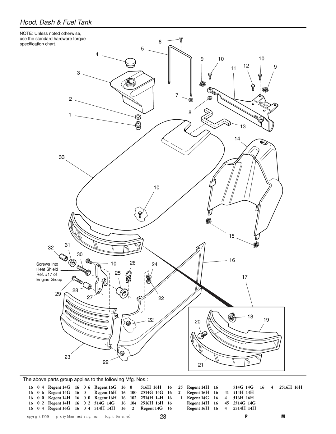 Simplicity 500 manual Hood, Dash & Fuel Tank, RG42312B 