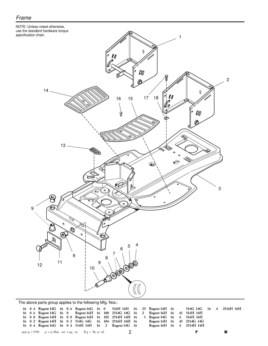 Simplicity 500 manual Frame, RG42301B 