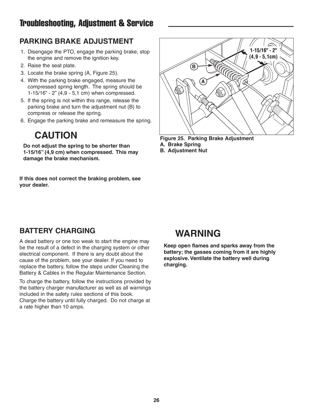 Simplicity 5022285, CE Models instruction sheet Parking Brake Adjustment, Battery Charging 