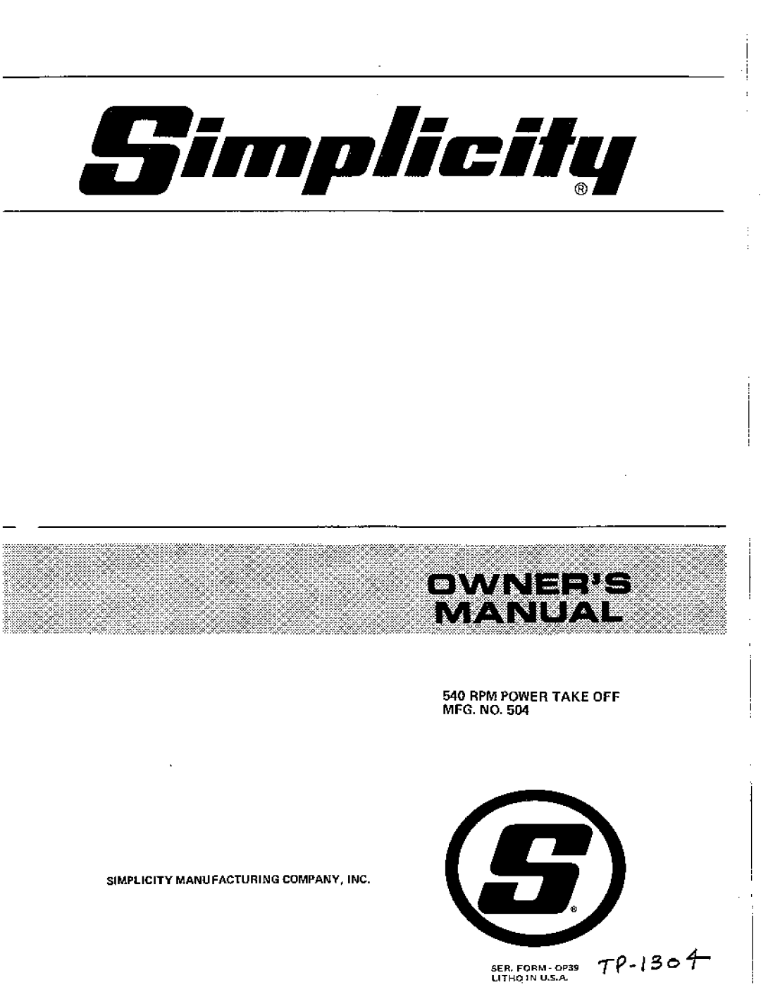 Simplicity 504 manual 