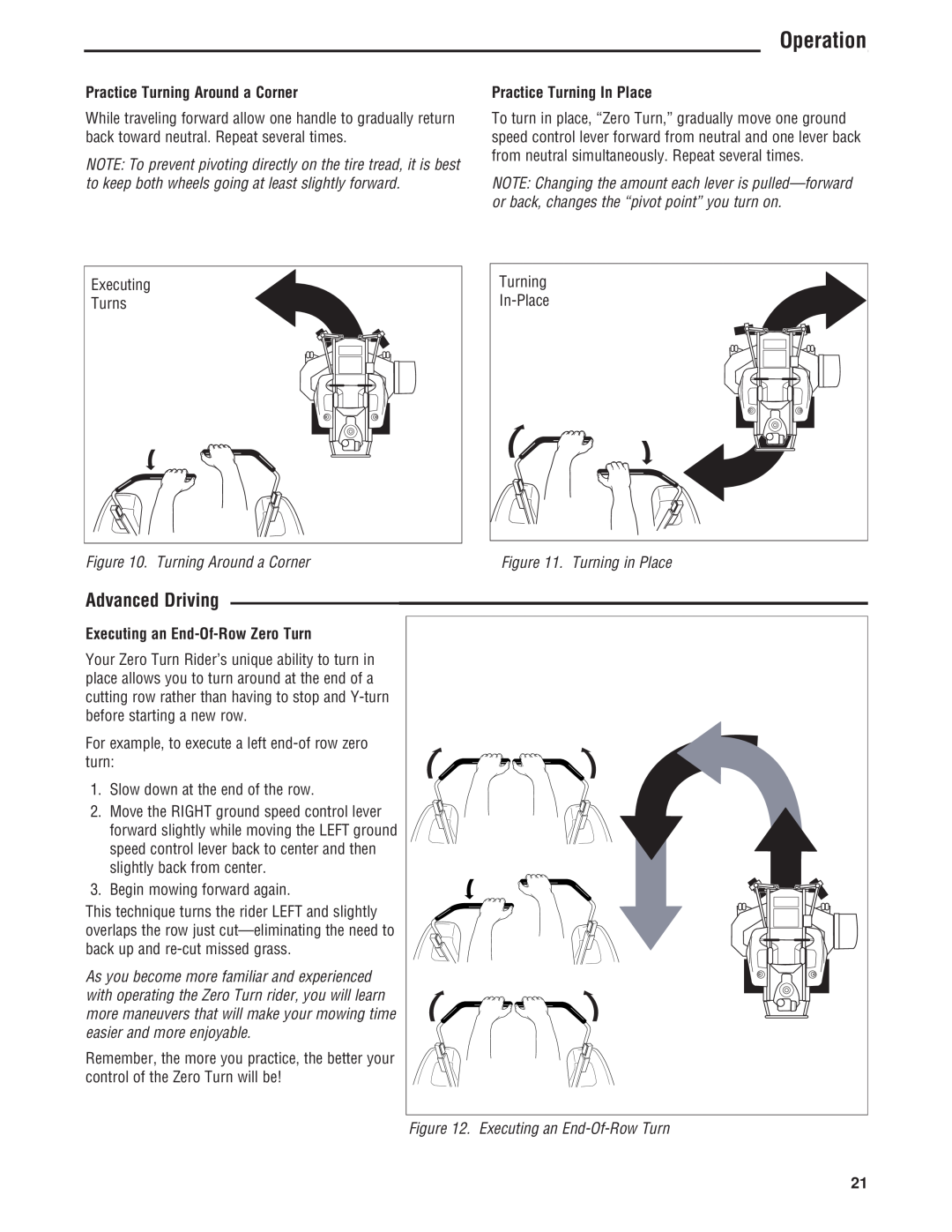 Simplicity 5101604, 543777-0113-E1 manual Advanced Driving, Operation, Practice Turning Around a Corner, Turning in Place 