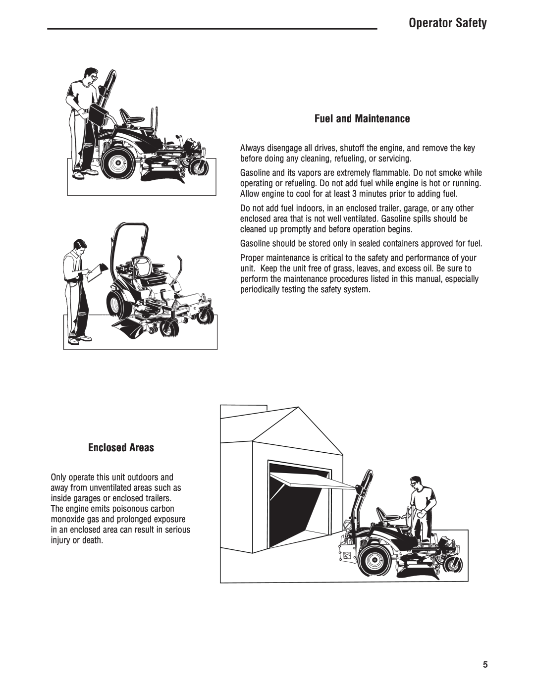 Simplicity 5101604, 543777-0113-E1 manual Fuel and Maintenance, Enclosed Areas, Operator Safety 