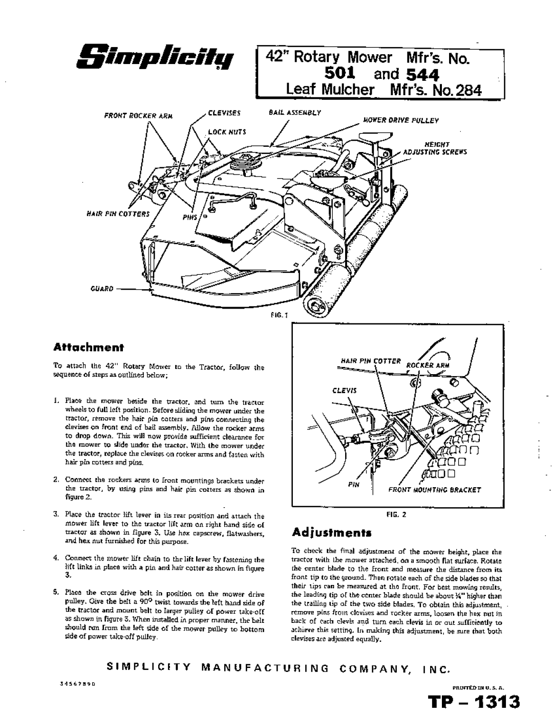 Simplicity 501, 544 manual 