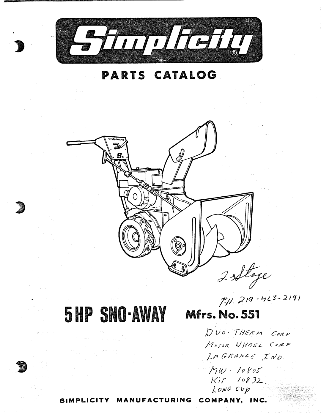 Simplicity 219-463-2191, 551 manual 