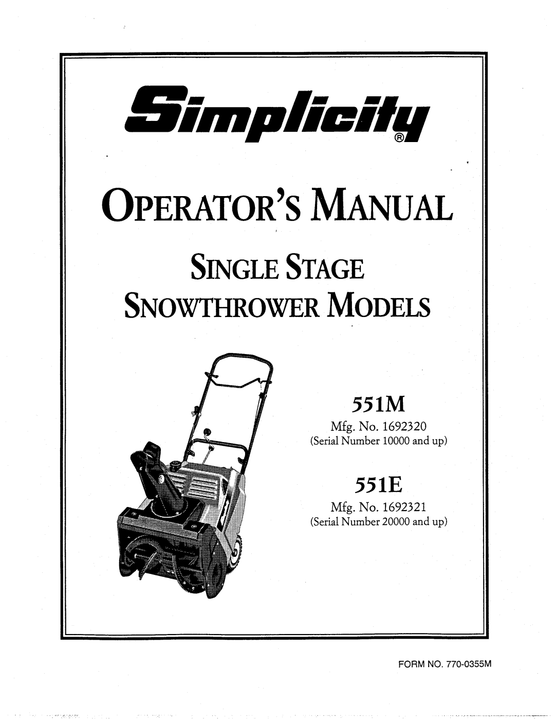 Simplicity 551M, 551E manual 