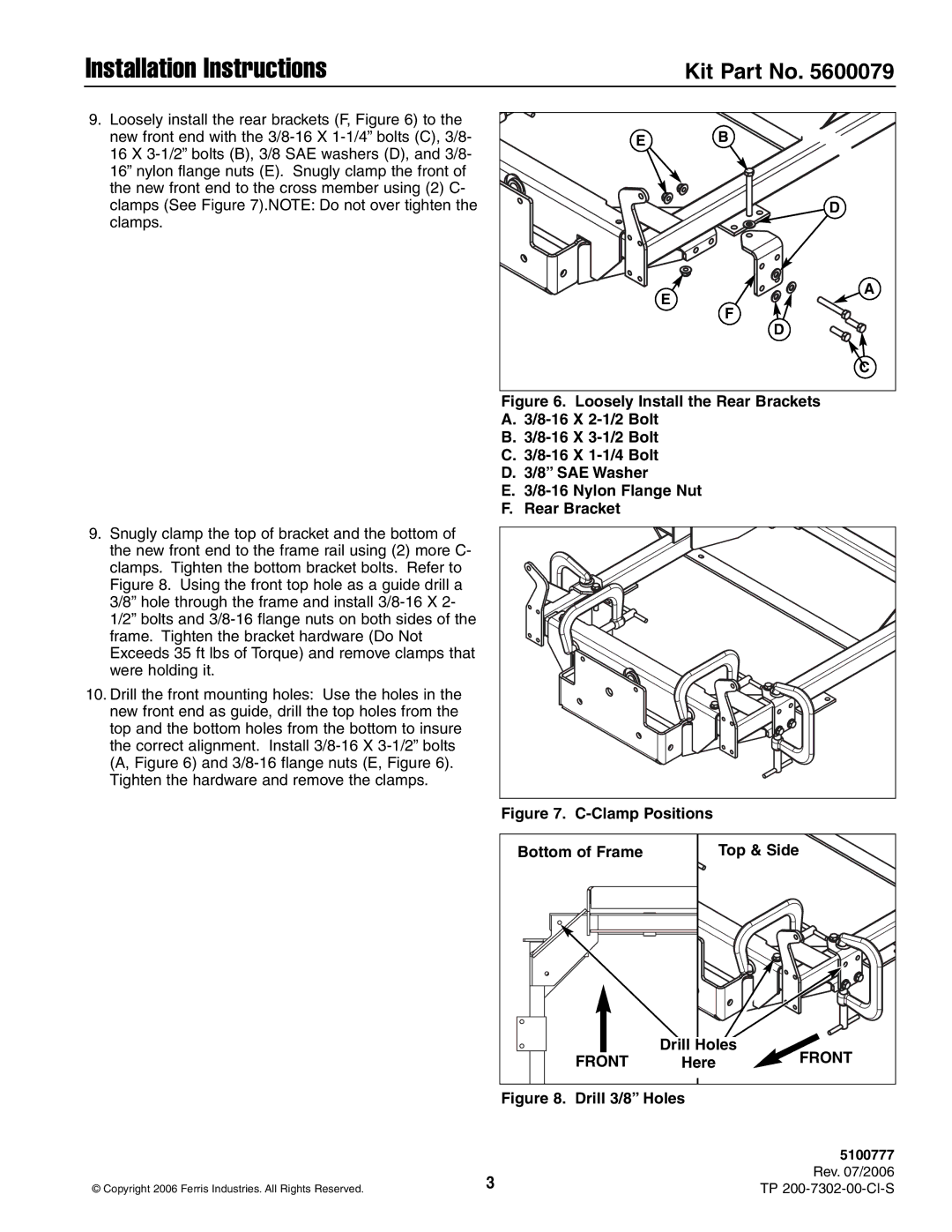 Simplicity 5600079, 200-7302-00-CI-S, 5100777 installation instructions Front 