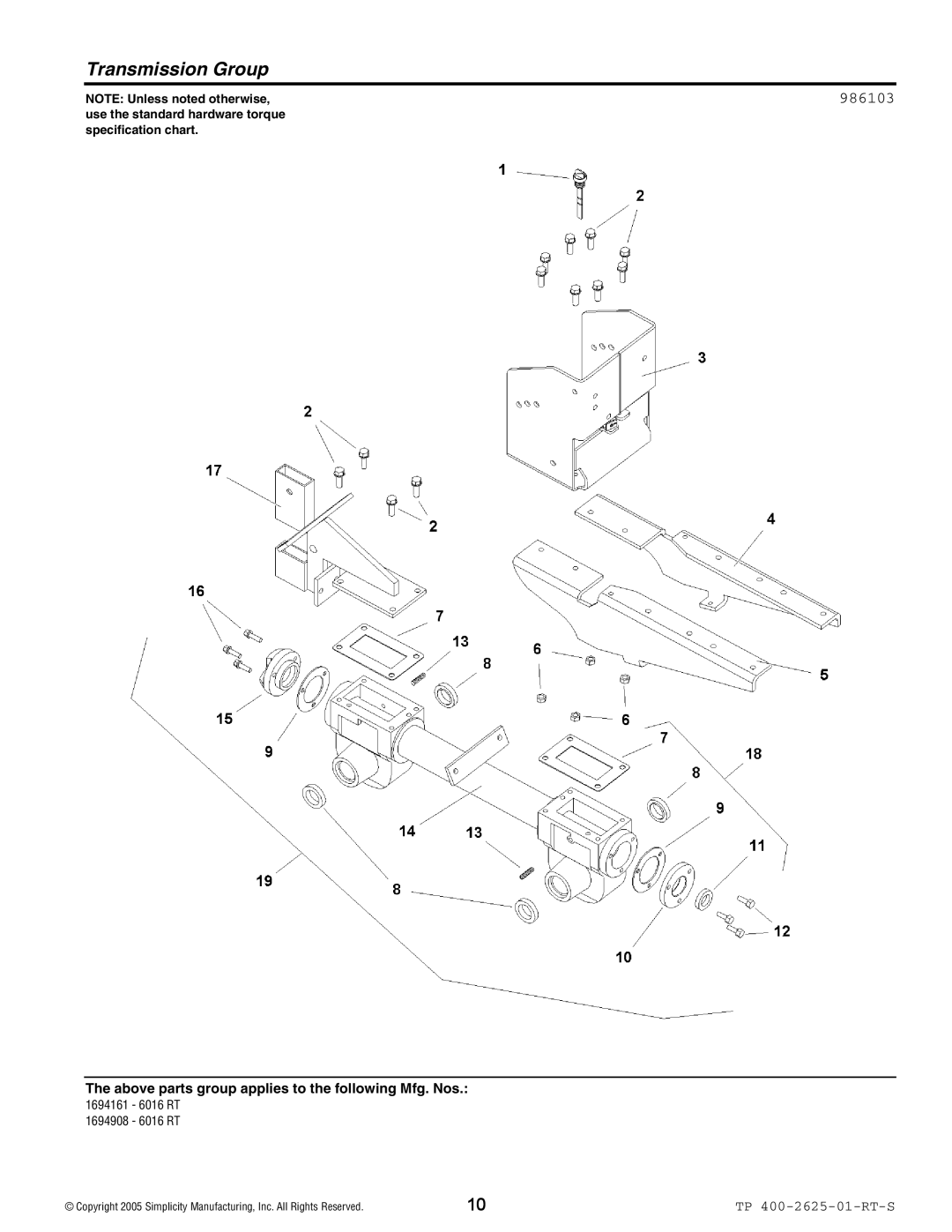 Simplicity 1694161, 6HP Series, 1730319, 1694908 manual Transmission Group, 986103 