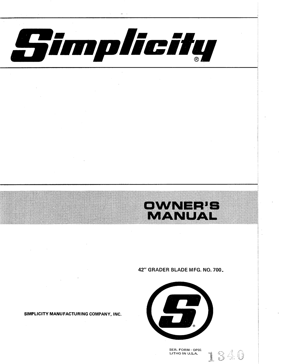 Simplicity 700 manual 