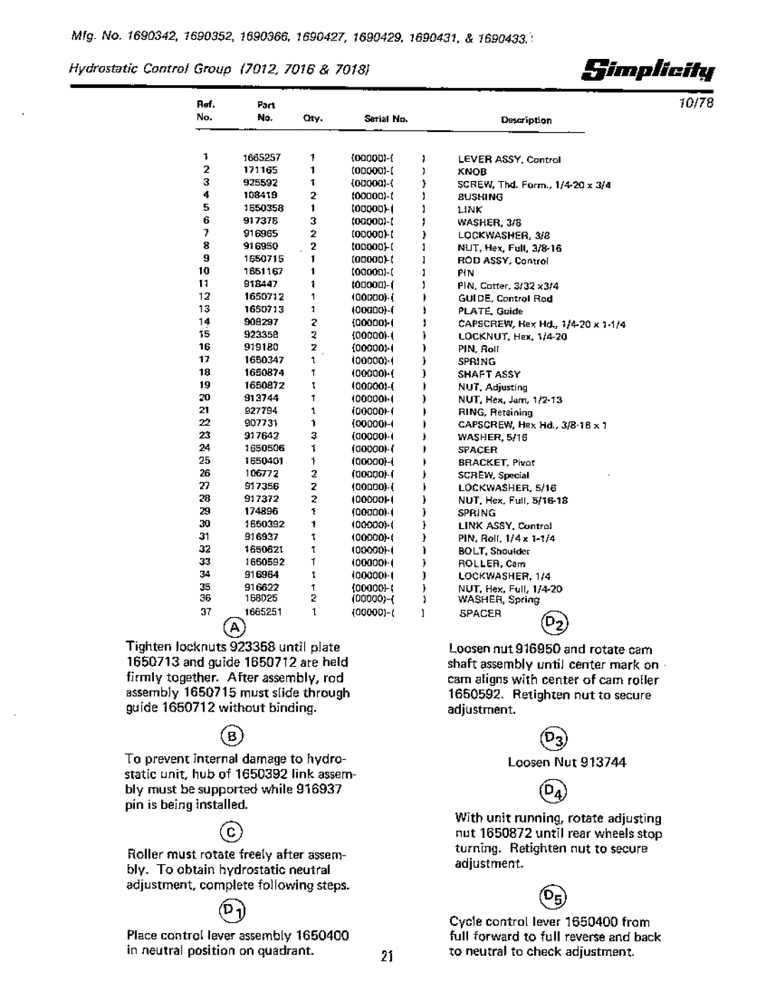 Simplicity 7018, 7012 manual 