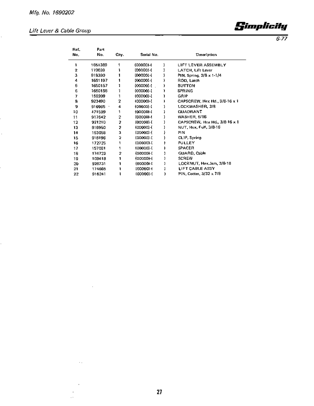 Simplicity 7016 H manual 