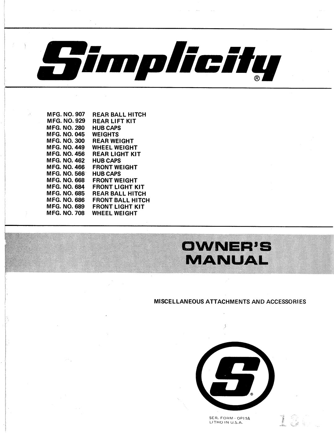 Simplicity 305, 708, 280, 456, 462, 685, 668, 689, 686, 727, 929, 045, 684 manual 