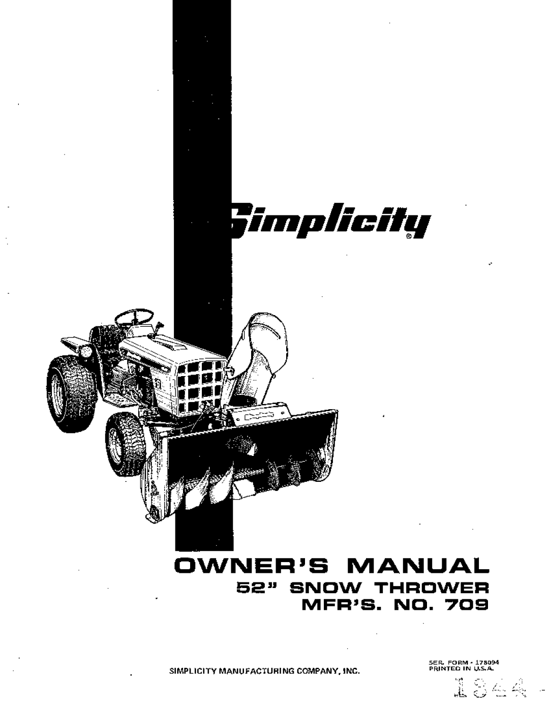 Simplicity 709 manual 