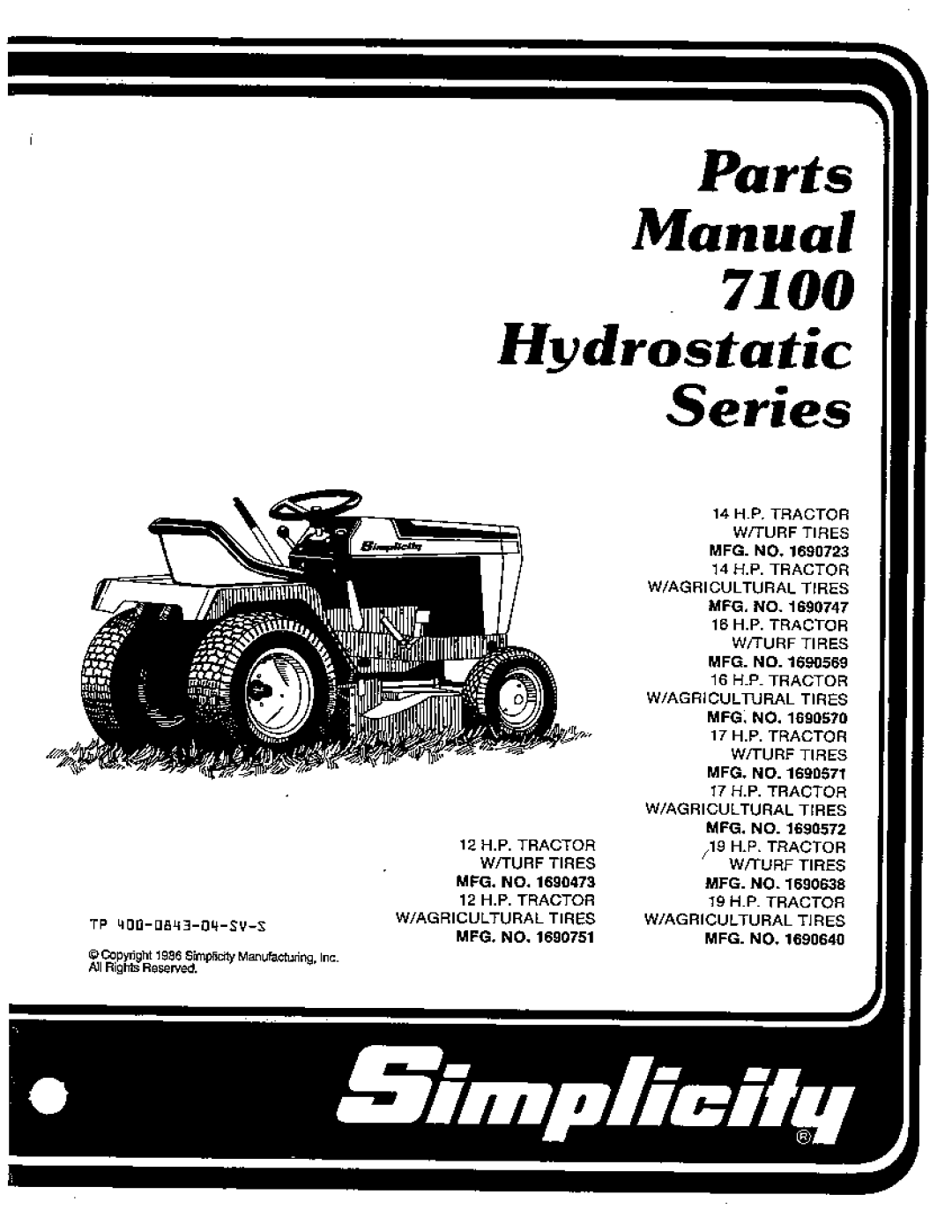 Simplicity 7100 Hydrostatic Series manual 