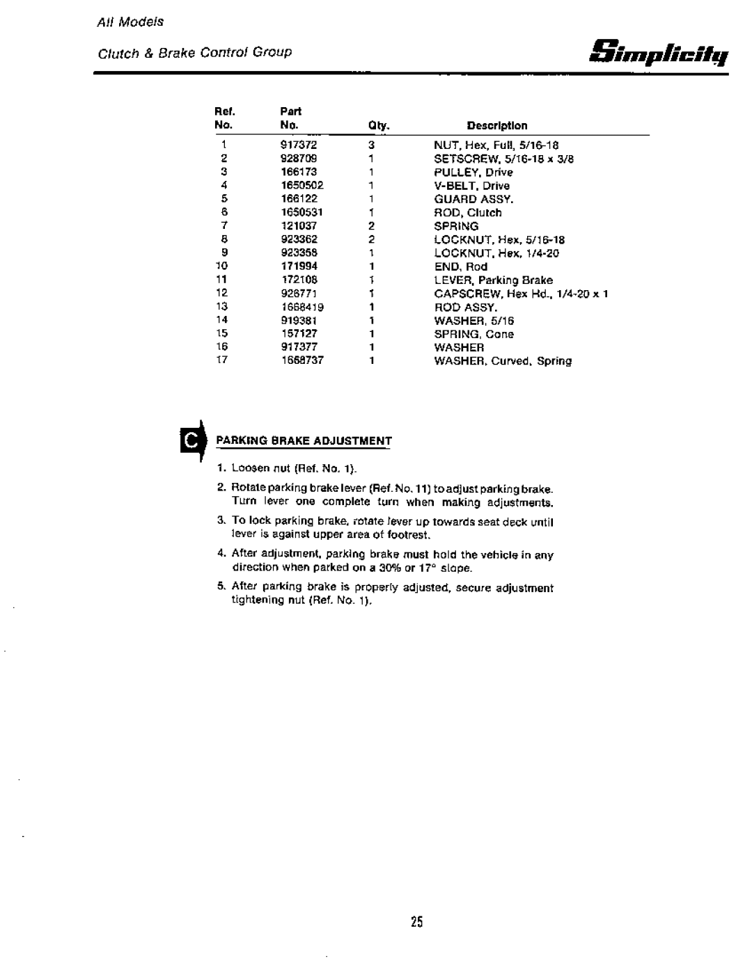 Simplicity 7100 Hydrostatic Series manual 