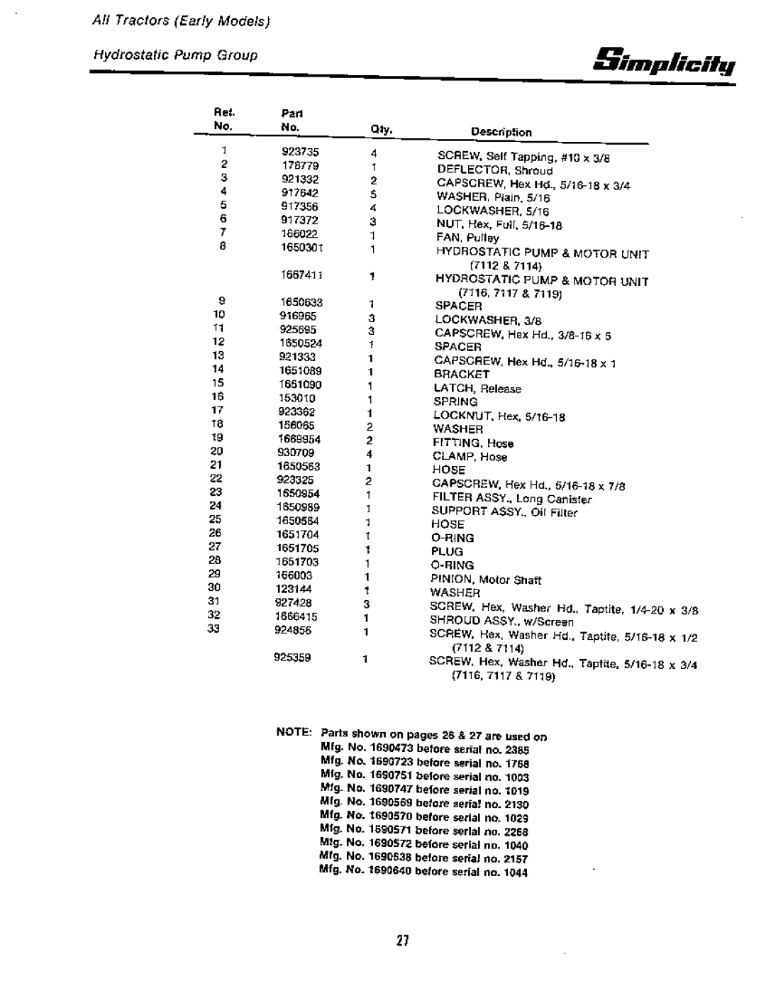 Simplicity 7100 Hydrostatic Series manual 