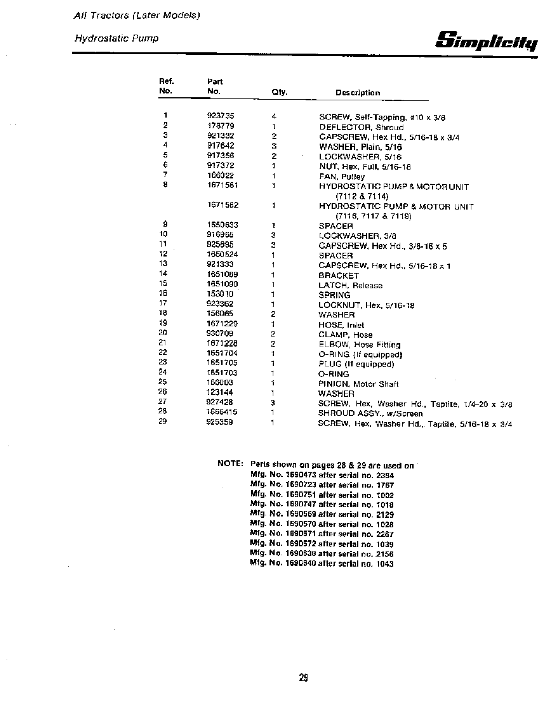 Simplicity 7100 Hydrostatic Series manual 