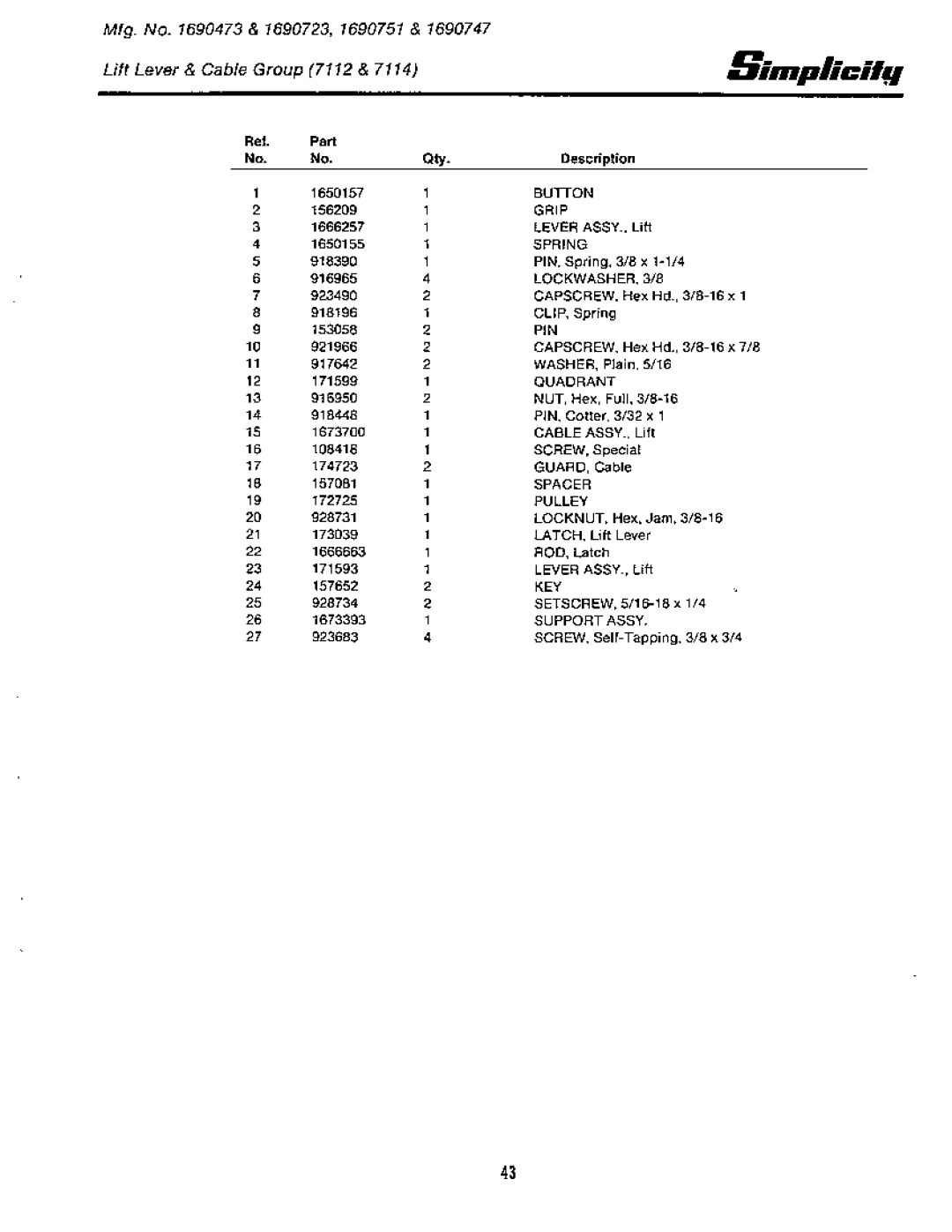 Simplicity 7100 Hydrostatic Series manual 