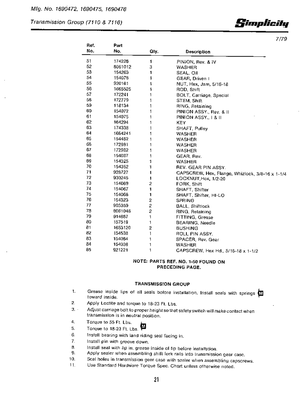 Simplicity 7110 manual 