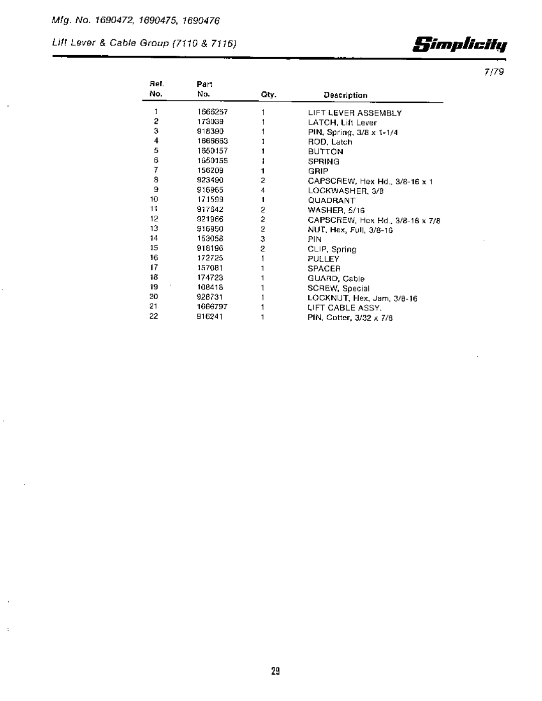 Simplicity 7110 manual 