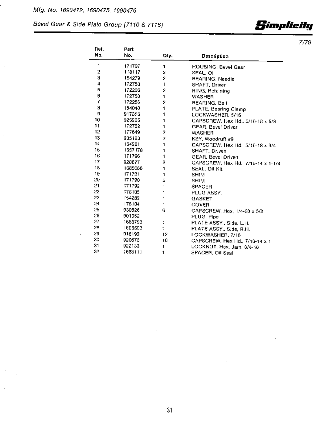 Simplicity 7110 manual 