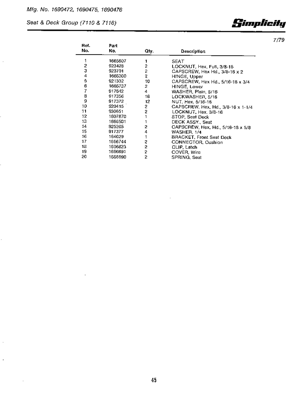 Simplicity 7110 manual 