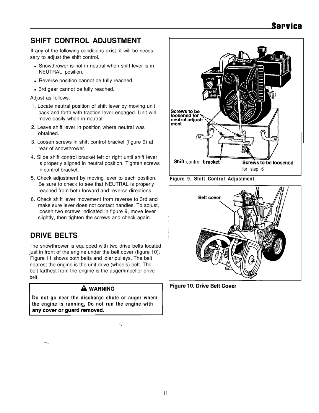 Simplicity 1691411, 7/22E Shift Control Adjustment, Drive Belts, G u r e 9 . S h i f t C o n t r o l a d j u s t m e n t 