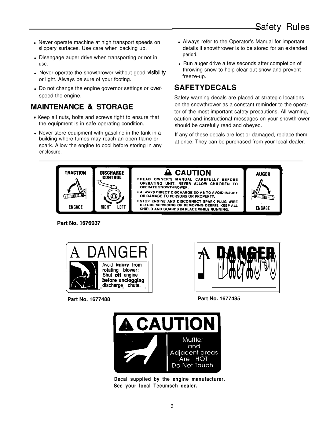 Simplicity 1691411, 7/22E, 1691413, 1691414 manual Maintenance & Storage, Safetydecals 