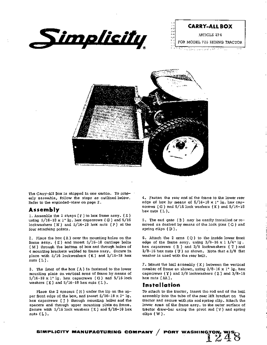 Simplicity 725 manual 