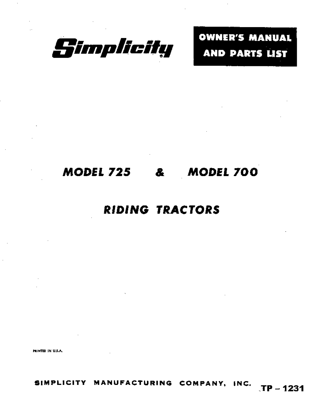 Simplicity 750 manual 