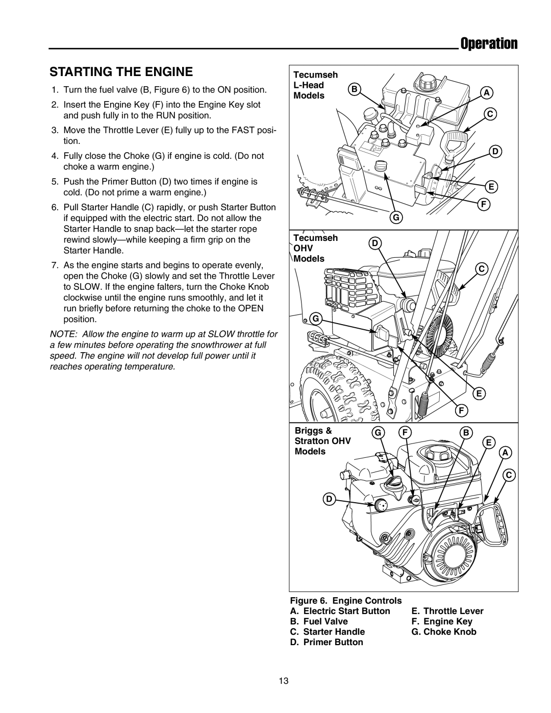 Simplicity 555, 755, 1694433, 1694434 instruction sheet Starting The Engine, Operation 