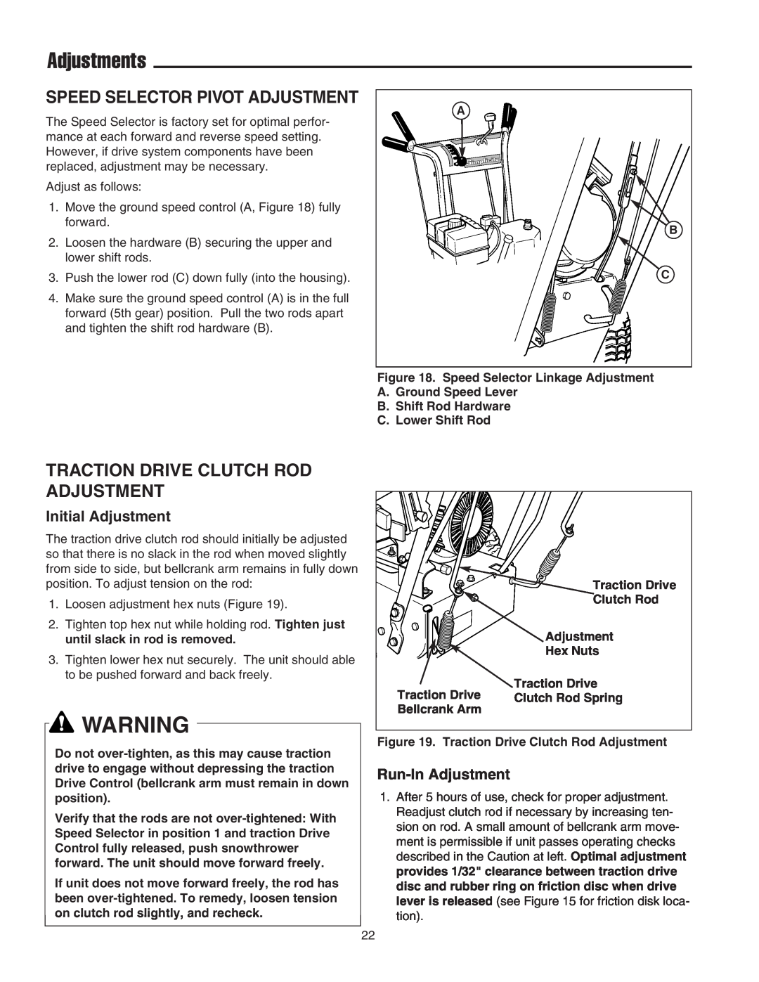 Simplicity 1694433, 755, 555, 1694434 Adjustments, Traction Drive Clutch Rod Adjustment, Speed Selector Pivot Adjustment 