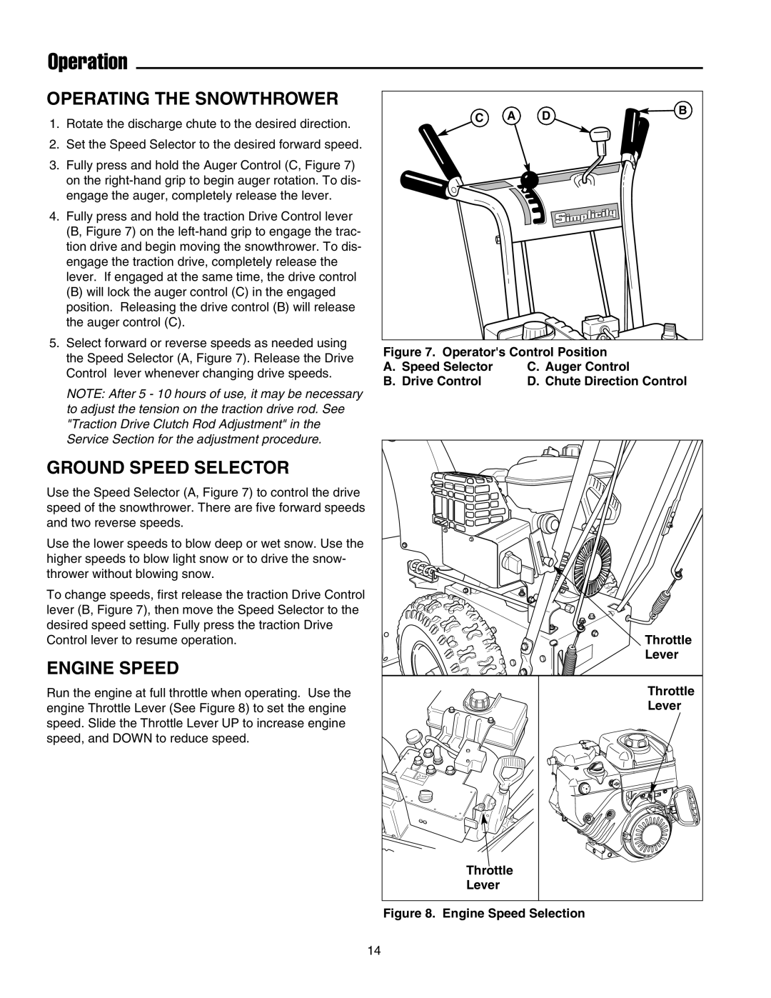 Simplicity 1694433, 755, 555, 1694434 instruction sheet Operating the Snowthrower, Ground Speed Selector, Engine Speed 