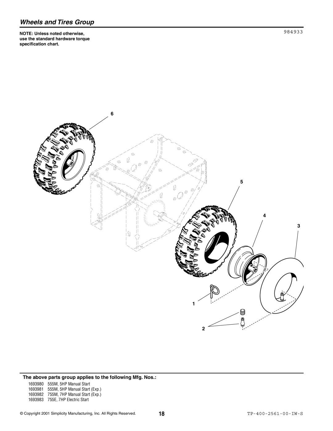 Simplicity 755M manual Wheels and Tires Group, 984933 