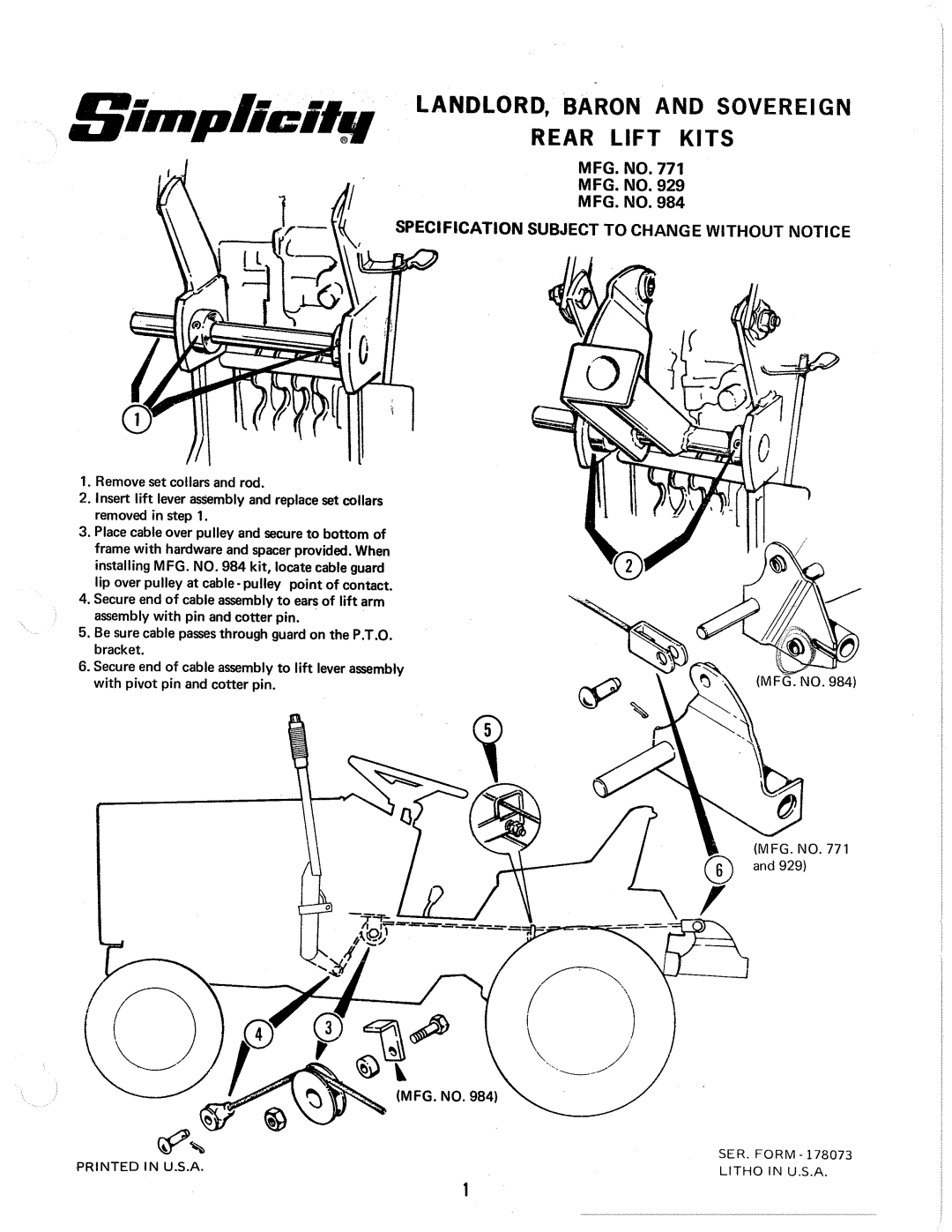 Simplicity 984, 771 manual 