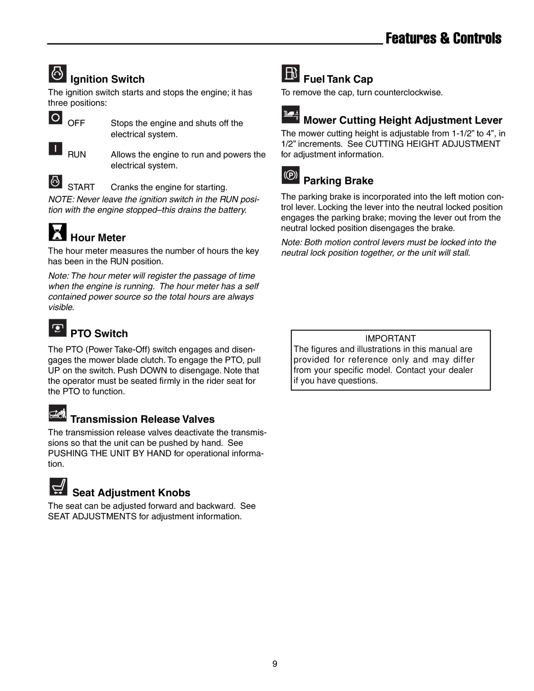 Simplicity 7800072, 7800071 instruction sheet Features & Controls 