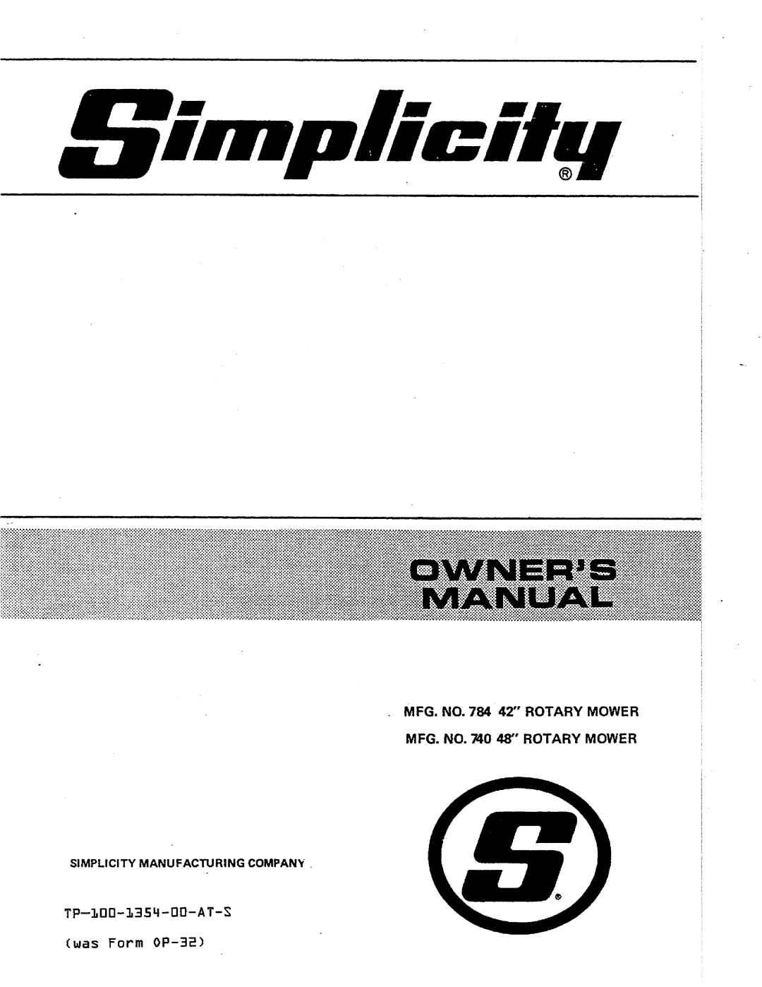 Simplicity 740, 784 manual 