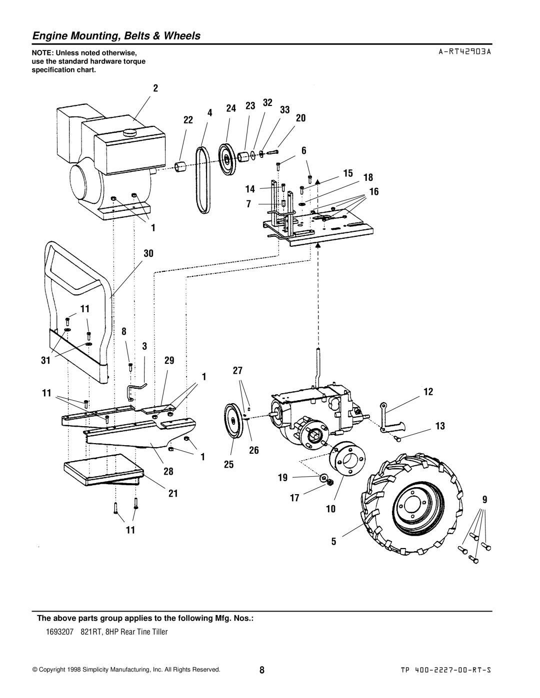 Simplicity 821RT manual Engine Mounting, Belts & Wheels, HL HI IH Hhhf 