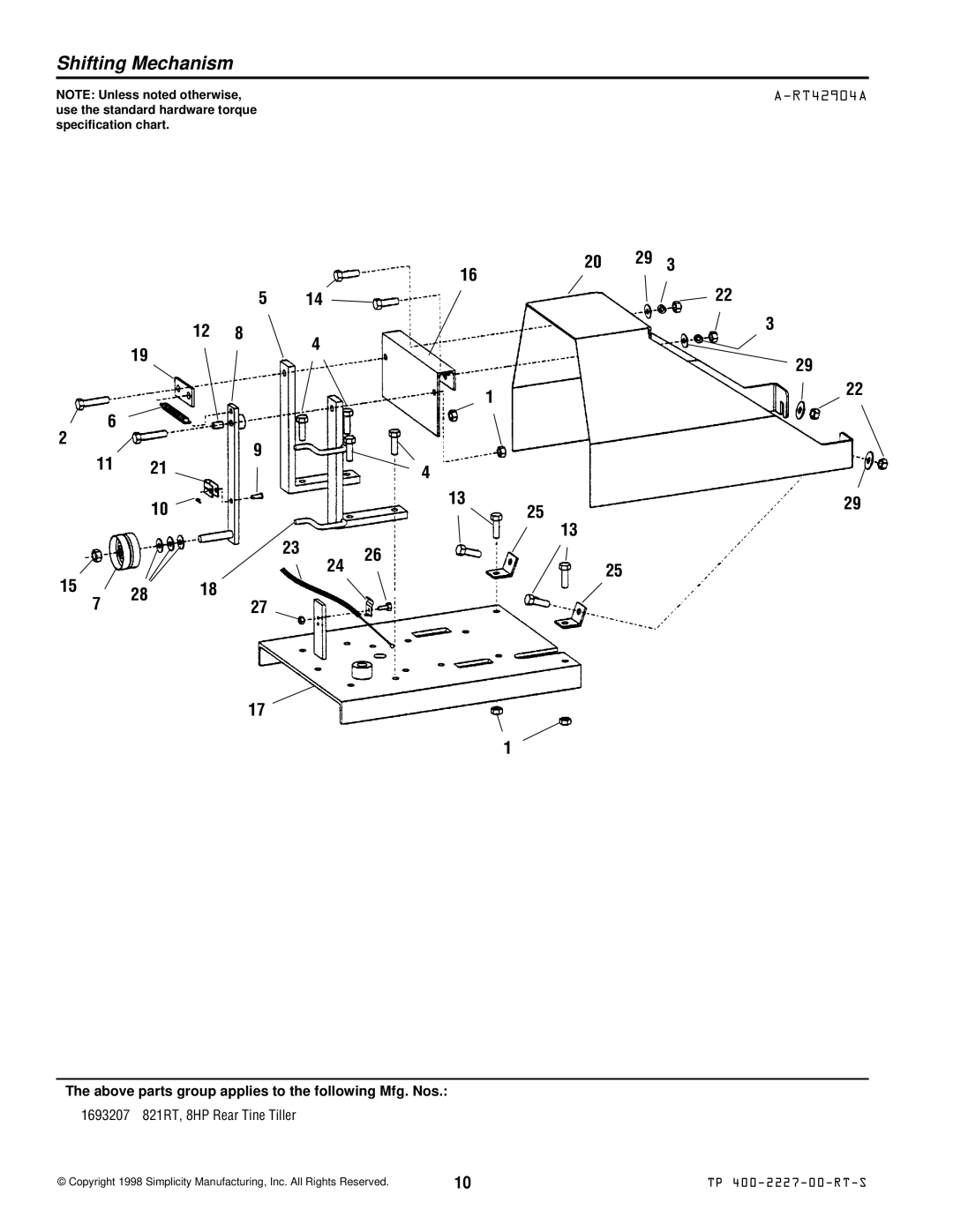 Simplicity 821RT manual Shifting Mechanism, Gm Hr P 